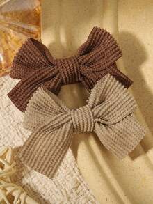 6pcs Vintage Ribbed Bow Hair Clips Classic French Fabric Bowknot Hair Clips, Cute Women's Hair Accessories Gift For Autumn/Winter - Multicolor - View 4