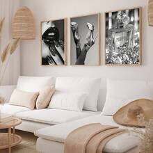Set Of 3 Framed Canvas Wall Art, Black And White Canvas Posters, High Heels, Lips, And Perfume Prints, Ready To Hang, Home Decor Fashion Wall Art, Perfect Gift For Any Space - Multicolor - View 8