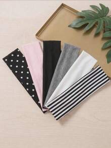6PCS Women Headbands Soft Stretch Fabric Hairbands, Polka Dot, Striped And Solid Color Hair Accessories For Yoga, Workout, Makeup, And Daily Wear - Multicolor - View 3