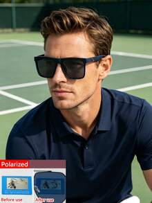 1 PC Men's Modern Simple Square Fashion Glasses PC Material Frame Polarized Lens Casual Chic Lightweight For Daily Street Travel Look With Glasses Box - Multicolor - View 1