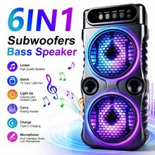 6IN1 Portable Wireless Speaker, Multifunctional Sound Device, Modern Audio Equipment, Dual-Bass Outdoor Wireless Speaker, Supports Bt/Usb/Tf/Tws/Mic/Microphone, FM Radio, Ideal For Camping And Parties, Loud Stereo Sound - View 11