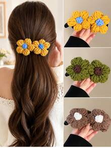 3/1pc Cute Knitted Flower & Banana Hair Clips, Vintage Style Y2K Women's Hair Clips - Multi-color - View 11