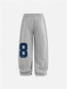 Y2K Korean Style Women's 1pc American Retro Colorblock Large Number Print Drawstring Loose Slimming Versatile Casual Street Wide Leg Sweatpants For Daily Wear - Dark Gray - View 6