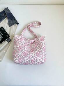 Printed Tote Bag Large Capacity Commuter Handbag Minimalist Casual Shopping Bag Lightweight Shoulder Tote Bag - Pink - View 4