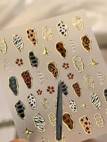 1pc Y2K Gold Foil Leopard Print Tattoo Sticker, Vintage Leopard Pattern, Music Festival Party Hot Girl Skin Atmosphere Decoration Sticker - Multicolor - View 10