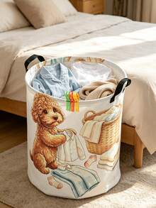 Watercolor Teddy Dog Pattern Design Foldable Laundry Basket With Laundry Clips, Breathable Fabric Dirty Clothes Bin, Bathroom Bedroom Storage Box, Miscellaneous Storage Basket, Suitable For Bathroom Bedroom Living Room, Home Gift - Multicolor - View 6