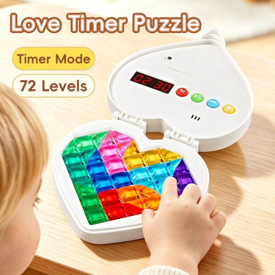 Đồ chơi giải đố Love Timer, trò chơi logic trí não 72 cấp độ, hình trái tim cầm tay giáo dục, board game tương tác gia đình du lịch cho trẻ 3+ làm quà tặng
