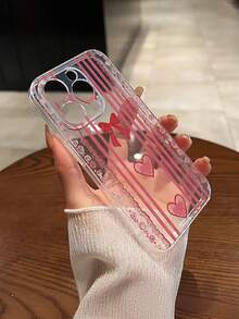 بطانية حماية TPU شفاف ناعم بتصميم إبداعي عصري مخطط مع فيونكة وقلب ونقشة دانتيل، مقاوم للخدش ومقاوم للبصمات، حماية لعدسة الكاميرا، متوافق مع Apple 11/12/13/14/15/16/17/18pro/18pm و Galaxy M34/S25/A15 و Nothing و Pixel - متعدد الألوان - مشاهدة 5