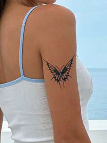 Herbal Juice Semi-Permanent Tattoo Sticker INS Style Aesthetic Butterfly Pattern 14 Days Non-Fading Music Festival Party Gift Arm Shoulder Back Waist Abdomen Body Temporary Tattoo Sticker 1pc - Blue - View 3