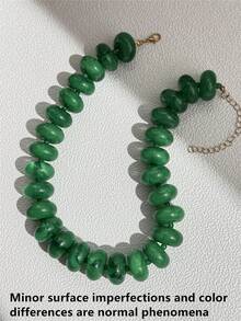 1pc Vintage Dark Green Beaded Necklace, Elegant Luxury Charming Women's Collarbone Chain Necklace - Multicolor - View 2