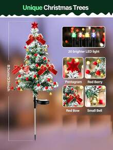 2pcs Ribbon Christmas Tree Lights, LED Cedar Garden Stake Lights, Featuring Red Ribbons, Berries, Bells, And Stars, Suitable For Christmas Decorations, Home Decor, Party Decorations, Yard Decorations, Garden Decorations, And Lawn Decorations. - Star-shaped Christmas Tree Lights - View 2