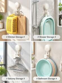 Suction Cup Drill-Free Wash Basin Hook, Wall-Mounted Adjustable Basin Storage Rack, Bathroom Hanging Basin Organizer, Suitable For Wash Basins And Folding Basins. Knob Lock Suction Adhesion Securely, Height Can Be Adjusted Freely, Removable And Relocatable Without Leaving Residue, Installable On Smooth Walls Like Tiles, Free Up Countertop Space, Say Goodbye To Bathroom Clutter, Multi-Scenario Use In Bathrooms, Toilets, Balconies, Suitable For Renters And Homeowners, Minimalist Design Fits Various Home Decor. - Multicolor - View 5