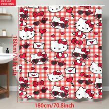 SANRIO 2D Flat Hello Kitty Pattern Shower Curtain, Shower Curtain With 12 Hooks, Bathroom Decor, Holiday Gift, 1/3/4 Pieces - Shower Curtain Set - View 5