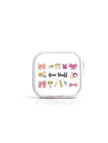 The "Hair Stuff" Pattern Double Zipper Transparent Storage Bag, Hair Accessory Storage Bag, Multi-Purpose Portable Small Item Box, Makeup Sponge Organizing Bag, Easy To Classify And Store Powder Puff Cotton Swabs And Miscellaneous Small Items - Multicolor - View 15