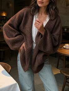 Women's New Autumn V-Neck Long Sleeve Jacket, Gentle French Style, Suitable For Daily Commute And Travel - Dark Tea Brown - View 1