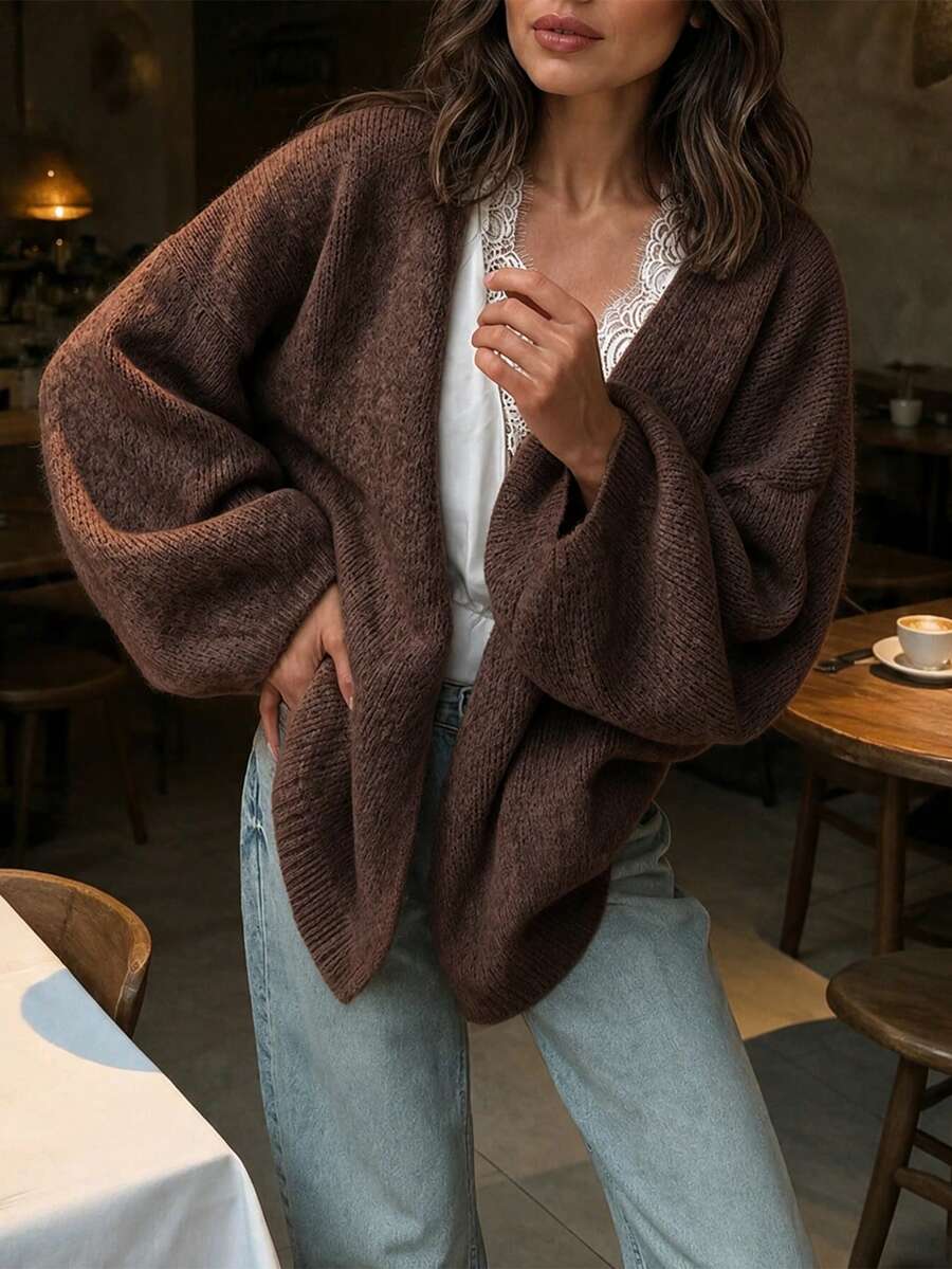 Women's New Autumn V-Neck Long Sleeve Jacket, Gentle French Style, Suitable For Daily Commute And Travel - Dark Tea Brown - View 1