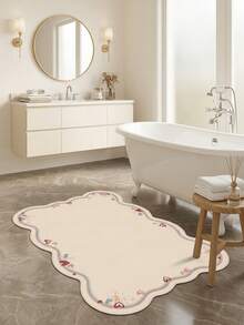 1PC Beige Base Blue & Red Heart Wave Edge Pattern Modern Minimalist Playful Rug, Sweet Cute Style Faux Cashmere Asymmetrical Wavy Scalloped Rectangular Double Layer Wavy Line Border With Heart Colorful Dot Details Machine Washable Area Rug, Suitable For Living Room Bedroom Balcony, All Season Home Decor - Multicolor - View 6
