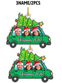 Custom Car Christmas Tree Ornament, Personalized Family Photo Hanging Decor, Customized Name Holiday Keepsake For Tree, Home Party Decor, Customizable Xmas Gift For Family, Couples, Friends, Pet Lovers, 1-4 Names & Photos, 2026, Family Keepsake Gift - Style C - View 7