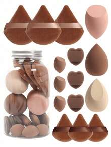Random 9pcs Makeup Sponge Set, Random Packaging Bottle, Bag, Complete Set With 3 Regular Makeup Sponges, 3 Mini Makeup Sponges, 3 Powder Puffs, 3 Mini Powder Puffs, 3 Mini Finger Cushion Puffs; Foundation Makeup Sponge, Suitable For Liquid Foundation, Concealer, Loose Powder, Flawless Application; Multi-Color Makeup Sponge, Latex-Free Material, Dry And Wet Use - Multicolor - View 1