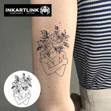 INKARTLINK 1PC Flower & Leaf Body Tattoo Sticker, Temporary Waterproof Body Art Tattoo Sticker, Lasts 2-5 Days, Water Transfer Colorful Tattoo Sticker, Suitable For Men And Women, Essential For Fashion People, Party Decoration, Festival Celebration Body Decoration - Black - View 8