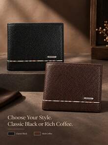 Men's Litchi Grain PU Leather Bifold Short Wallet With Card Slots, Business Style - Multicolor - View 9