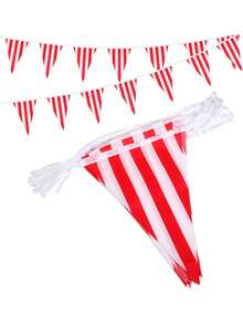 1/2/4pcs Red & White Striped Triangle Bunting Flags, Christmas Hanging Banner, Holiday Home Window Storefront Decoration, Carnival Birthday Party Supplies - Red and White Striped Bunting - View 3