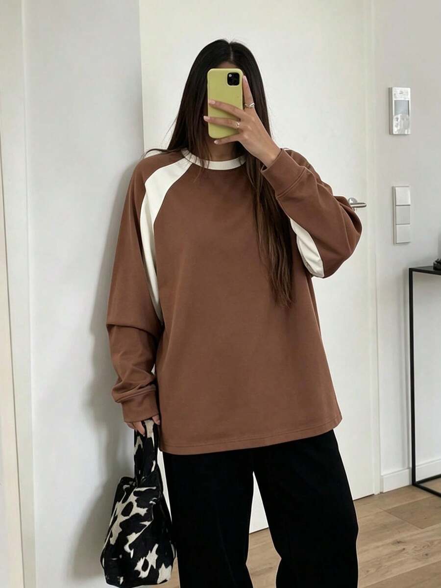 Women's Autumn Long Sleeve Crew Neck T-Shirt, Raglan Sleeve Casual Top