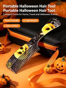 Halloween Pumpkin Print Hair Comb, Anti‑Static Wide Tooth Hair Detangling Comb, Portable Festive Hair Accessory For Daily Party Halloween Gift - Multicolor - View 2