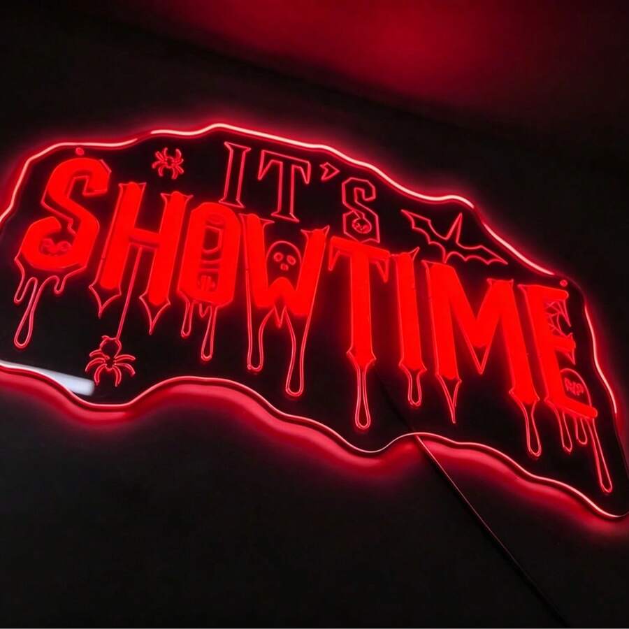 IT'S SHOWTIME Letter LED Neon Sign Drip Shape Acrylic Light Bar Party Gaming Room Wall Decor USB Powered Atmosphere Hanging Light - Style 1 - View 1