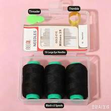EDCUEBE7 1set Mini Hand Sewing Repair Kit, 3 Rolls Sewing Thread(Black/White/Red), 16pcs Large‑Eye Needles, Needle Threader & Metal Thimble, Compact Clear Storage Case For Home Travel DIY Sewing Supplies - Multiple Styles - View 9