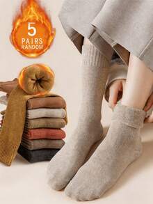 5 Pairs Of Random Women's Mid-Calf Socks - Warm - Suitable For Casual Wear In Autumn And Winter - Multicolor - View 8