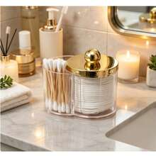 1pc 2 In 1 Cotton Pad Holder And Cotton Swab Organizer, Double Compartment Bathroom Vanity Storage Box, Minimalist Cosmetic Makeup Organizer For Countertop, Beauty Accessories Container - A - View 3