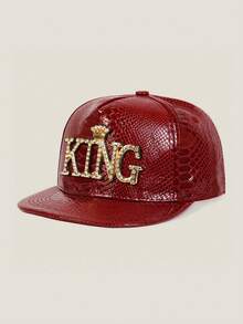 1pc Unisex KING Crown Metal Decor PU Leather Flat Brim Baseball Cap, Large Head Circumference, Street Style Party Baseball Cap, Hip Hop Hat, Halloween Costume Decor Hat, Trucker Hat - A - View 15