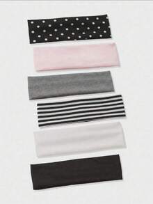 6PCS Women Headbands Soft Stretch Fabric Hairbands, Polka Dot, Striped And Solid Color Hair Accessories For Yoga, Workout, Makeup, And Daily Wear - Multicolor - View 4