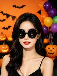 1pc Halloween Button Glasses - Party Character Costume Round Retro Glasses - Halloween Accessory For Outfit - Role-Playing Props - Multicolor - View 4