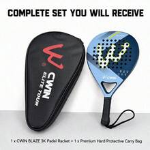 CWIN BLAZE Padel Racket, 3K Carbon Fiber Surface With High Elasticity Cortex EVA Core, 360g Lightweight Professional Racket, Anti-Slip Handle With Wrist Strap, Comes With Premium Hard Shell Carrying Case, Suitable For Adult Intermediate And Advanced Players - Multicolor - View 10