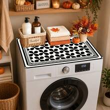 Luckybutterfly Black And White Vintage Floral Washing Machine Top Cover Mat, Anti-Slip Waterproof Dust-Proof Washing Machine Dryer Protective Pad, Suitable For Laundry Room Home Decor - Black - View 4