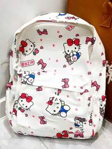 Sanrio Hello Kitty Pink All-Over Print Oxford Fabric Student Backpack, Cute Cartoon Character Large Capacity School Bag, Japanese Style Multi-Pocket Lightweight Daypack, Suitable For Students Travel And Daily Campus Use - A - View 13