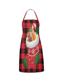 2pcs Vintage Christmas Santa Claus & Snowman Print Apron Set, Buffalo Plaid Kitchen Cooking Baking Aprons, Suitable For Holiday Party Home Decor - Multicolor - View 2
