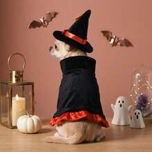 Pet Halloween Costume Set, Cute Witch Hat And Cape Outfit, Suitable For Cats And Dogs, Spooky Pumpkin And Spider Pattern Dress Up Clothes, Fun Party Photo Props, Suitable For Puppies And Kittens - Multicolor - View 3