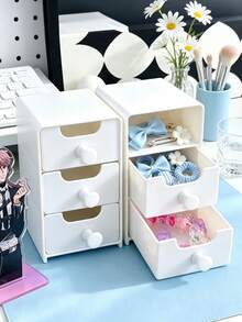 1pc Baby Girls Drawer Organizer, 3 Layer White Plastic Storage Box, Hair Bow Hair Tie Storage For Vanity, Minimalist Style, Drawer Organizer - Multicolor - View 6