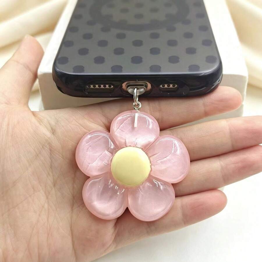 1pc Glow-In-The-Dark Flower Pendant Phone Dust Plug - Multicolor - View 1