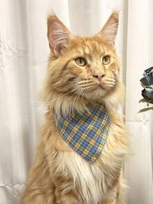 Blue Yellow Plaid Pet Bandana,Plaid Double‑Sided Pet Bandana,Adjustable Checkered Dog Cat Triangle Bib Scarf,Classic Gingham Pet Neckerchief,Soft Fabric Pet Saliva Towel For Puppy Kitten Daily Wear,Pet Photo Shooting Props,Pet Birthday Party Decor. - Multicolor - View 4
