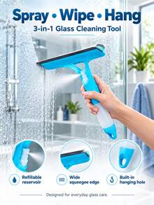 3-In-1 Multi-Functional Glass Cleaning Tool With Sprinkler, Polypropylene (PP) Plastic, For Bathroom, Kitchen, Living Room, Bedroom, Toilet - Efficient Mirror And Window Scraper - A - View 6