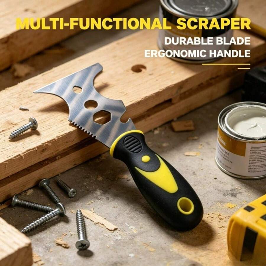 15-In-1 Multi-Functional Paint Scraper, With Serrated Edge, Ergonomic Handle And Metal Blade - Sturdy Construction, Efficiently Removes Paint, Suitable For DIY Projects And Professional Use, Paint Scraping Tool