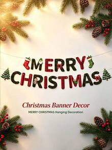 36/18pcs Merry Christmas Banner Set, Santa Claus Socks Tree Hanging Decor, Fireplace Wall Holiday Photo Backdrop Decoration - Multicolor - View 6