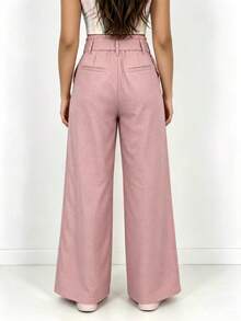Pocket High Waist Straight Leg Pants Autumn Versatile High Waist Casual Pants Candy Color Soft Style Wide Leg - Pink - View 4
