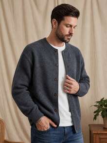 LOOKUN 26 New Solid Color Casual Loose Comfortable Cropped Long Sleeve Knit Sweater Cardigan, Grey - Grey - View 1
