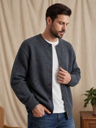 LOOKUN 26 Sweater Rajut Lengan Panjang Pendek Kasual Longgar Nyaman Warna Polos Baru, Abu-abu
