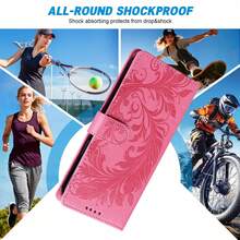 GLANDOTU Magenta Vintage Scroll Floral Vine Embossed PU Leather Wallet Flip Phone Case With Multi-Card Slots And Stand, Compatible With Multiple Phone Models - Hot Pink - View 4
